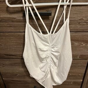 Elegant White Ruched Women's bodysuit